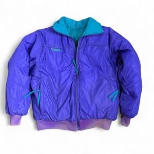 Columbia 90s Sz M Women's Puffer Ski Jacket Reversible Purple/Teal Radial Sleeve